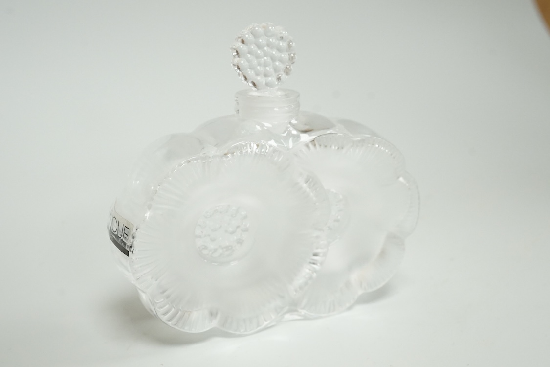 A modern Lalique Deux Fleur perfume bottle, signed to the base, 9cm high